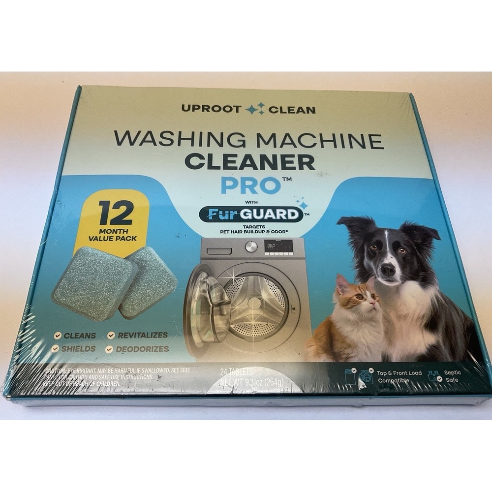 NIB Sealed Uproot Clean Washing Machine Cleaner Pro w/ Fur Guard 24 Tablets